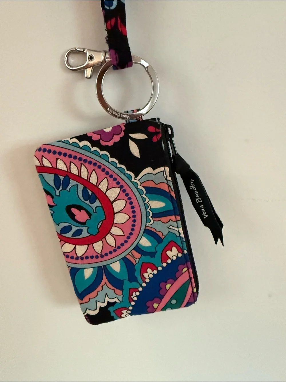 Vera Bradley Zip ID Wallet Lanyard Wristlet Haymarket Paisley Floral NWOT